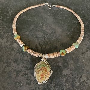 Hand Crafted One of a Kind Handmade Turquoise, Shell and Sterling Silver Choker
